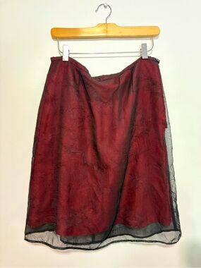 Vintage 90s Y2K Layered Mesh Midi Skirt Red Satin Black Overlay Whimsigoth Goth